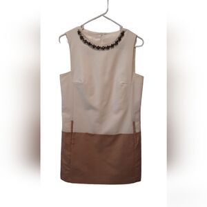 Zara White/Tan Sleeveless Colorblock Dress with Pockets size Small